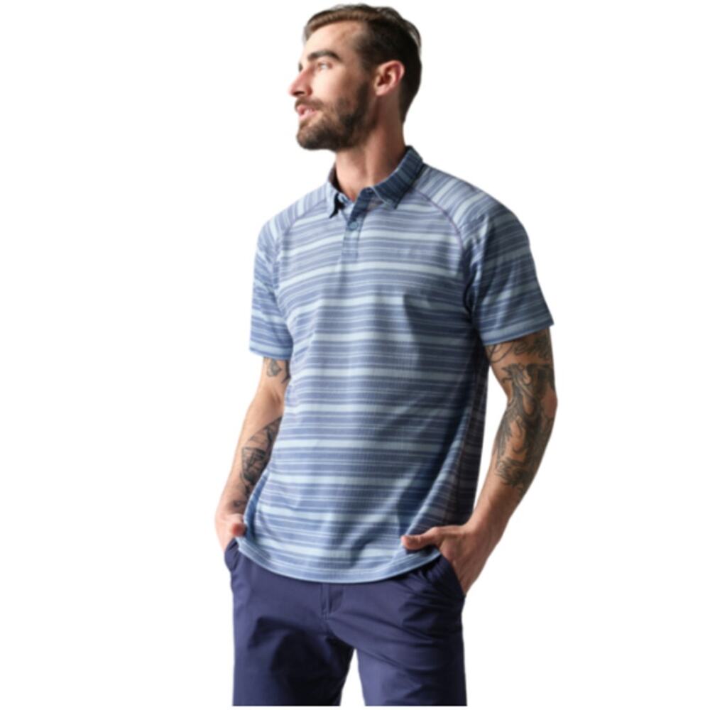 Rhone Delta Pique Polo Medium  Blue Striped Golf Performance Shirt